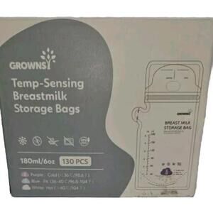 Grownsy 130 Pcs Temp-Sensing Breastmilk Storage Bags, No-Leak, 180ml/6oz